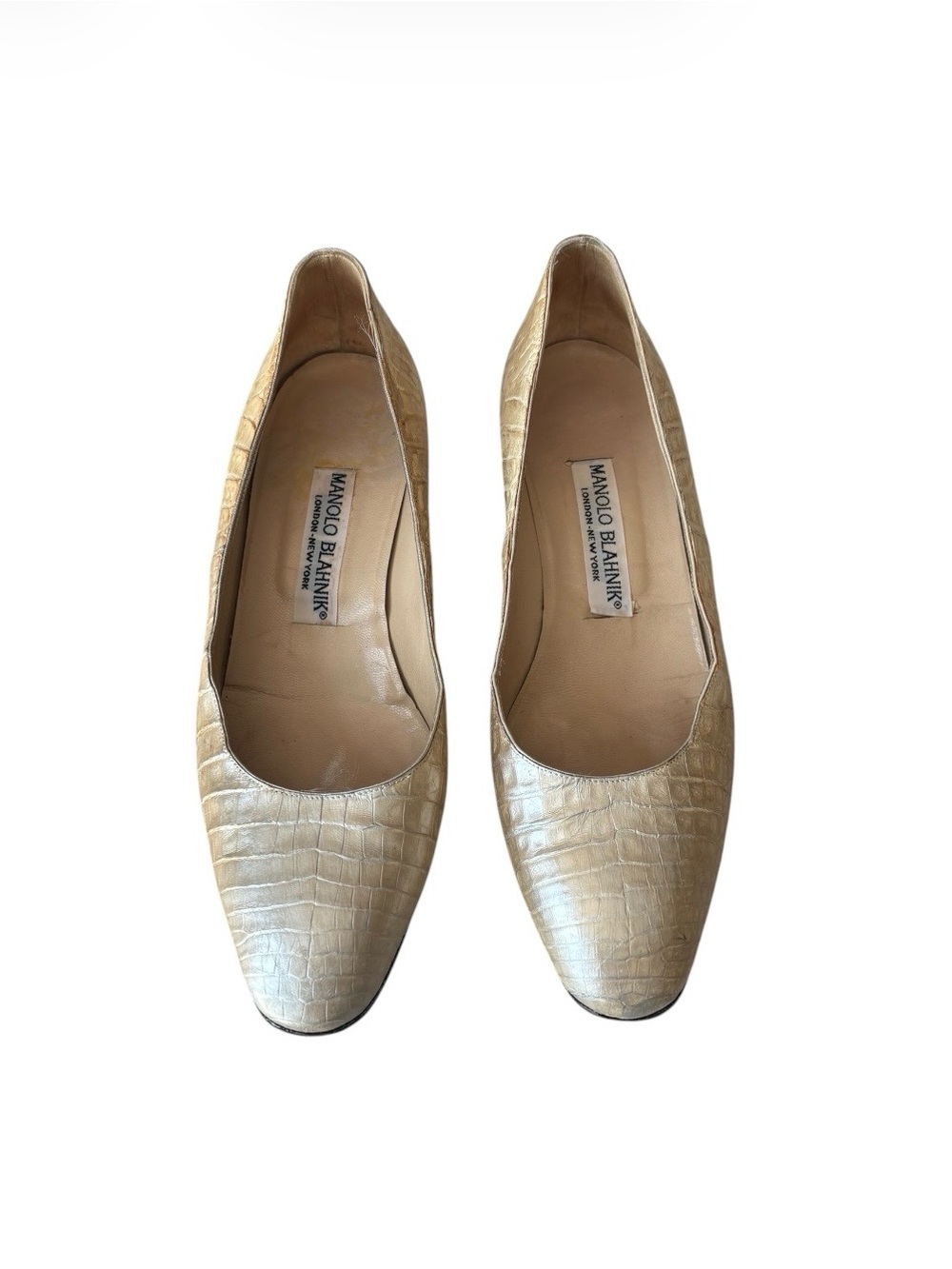 Vintage Manolo Blahnik Croc-Embossed Leather Short Heel Pumps Flats